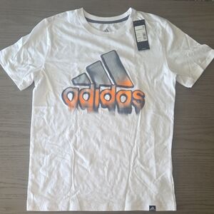 Adidas Boys White Tee with Gradient Orange Logo NWT
